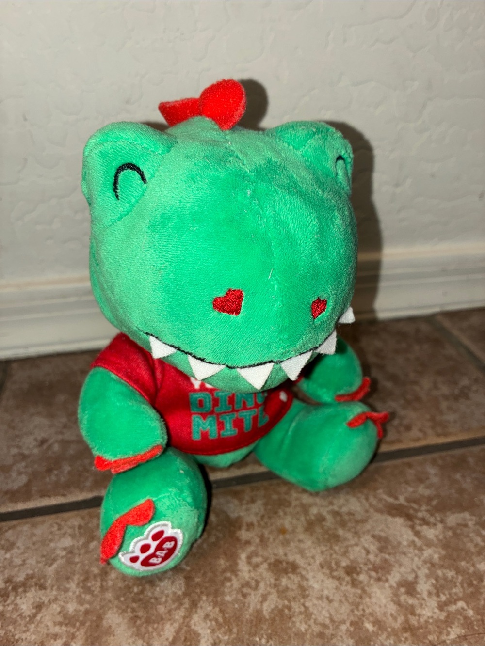 Build-A-Bear Green Dinosaur Plush with Red Accents